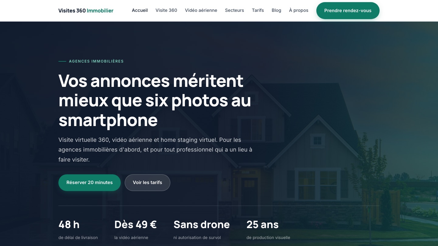 Capture du site Visites 360 Immobilier